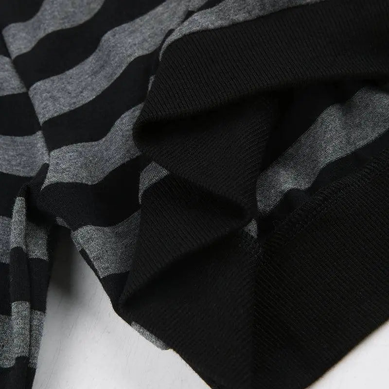 Y2K Vintage Striped Crop Top Casual Button O-neck Long Sleeves Cardigan T-shirt Retro Harajuku Grunge Super-short Smock Top Tees SS69