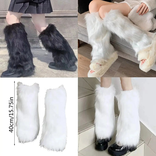 Y2k Winter Leg Warmers Fluffy/Knitted Arm Warmers Gothic Lolita Knit Long Socks Women Leg Warmer Stylish Stretchy Boots Cover SS69