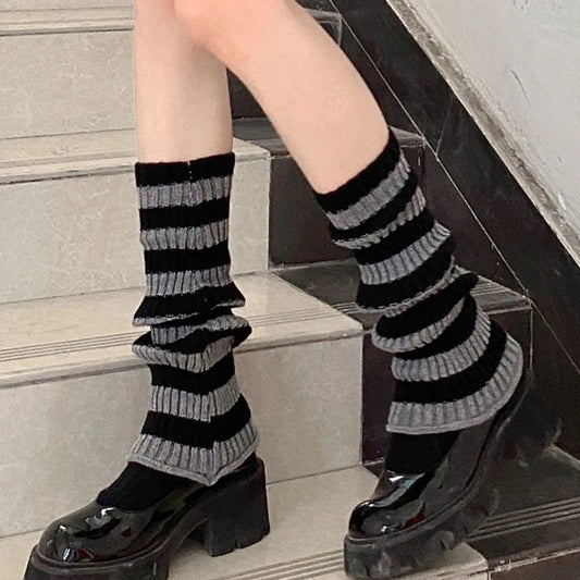 Y2k Winter Leg Warmers Fluffy/Knitted Arm Warmers Gothic Lolita Knit Long Socks Women Leg Warmer Stylish Stretchy Boots Cover SS69 6.69 Black Gray / One Size