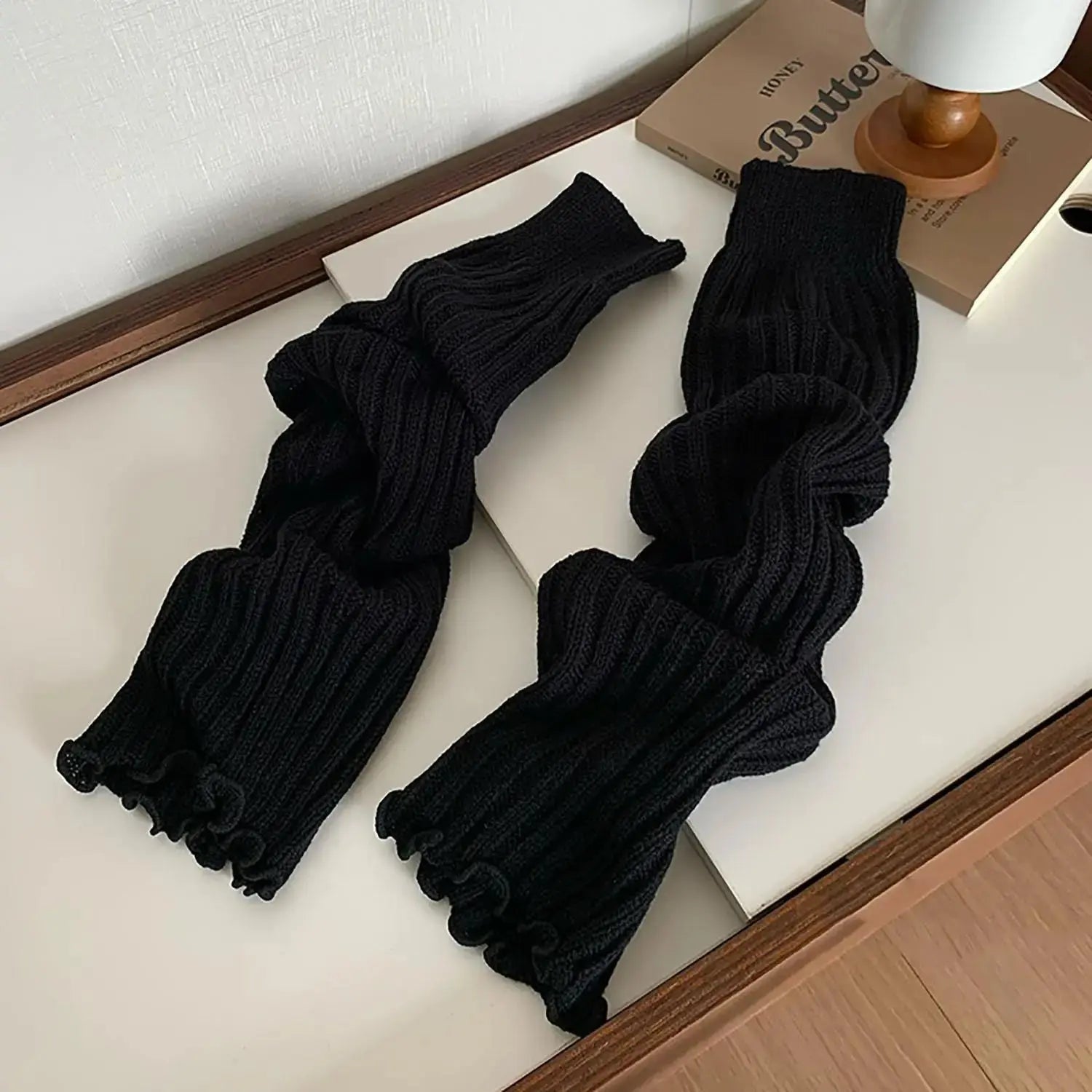 Y2k Winter Leg Warmers Fluffy/Knitted Arm Warmers Gothic Lolita Knit Long Socks Women Leg Warmer Stylish Stretchy Boots Cover SS69 7.69 Black / One Size