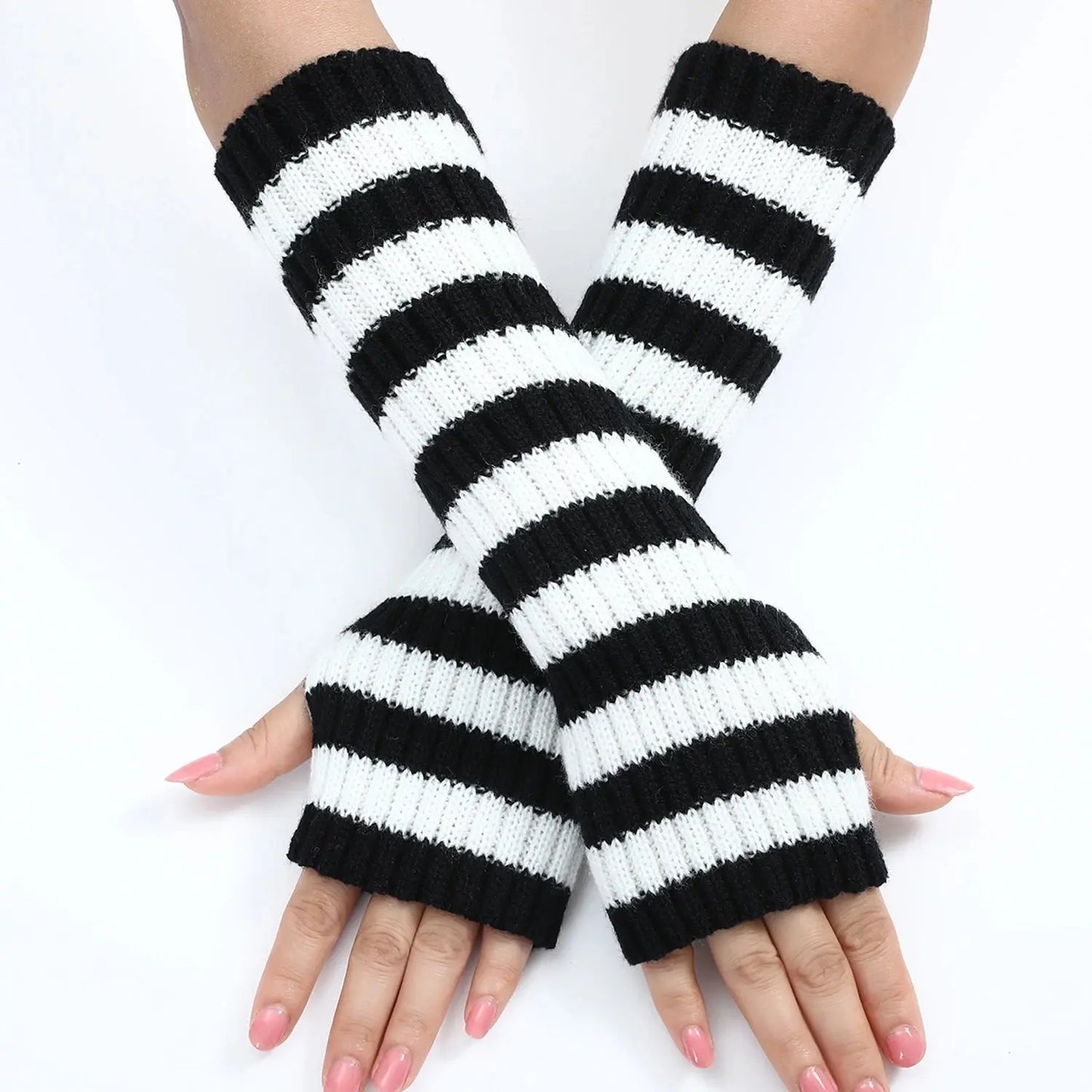 Y2k Winter Leg Warmers Fluffy/Knitted Arm Warmers Gothic Lolita Knit Long Socks Women Leg Warmer Stylish Stretchy Boots Cover SS69 5.69 Black White 30cm / One Size