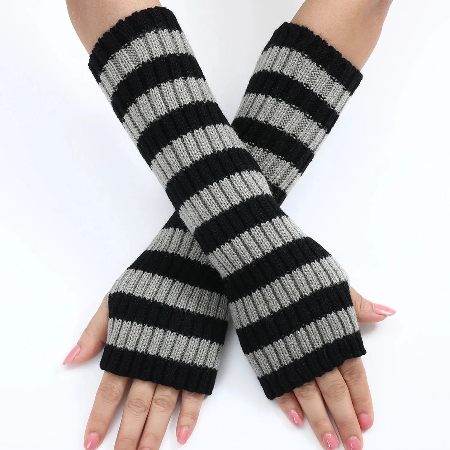 Y2k Winter Leg Warmers Fluffy/Knitted Arm Warmers Gothic Lolita Knit Long Socks Women Leg Warmer Stylish Stretchy Boots Cover SS69 5.69 Black Gray 30cm / One Size