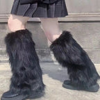 Y2k Winter Leg Warmers Fluffy/Knitted Arm Warmers Gothic Lolita Knit Long Socks Women Leg Warmer Stylish Stretchy Boots Cover SS69 8.69 Black A 40cm / One Size