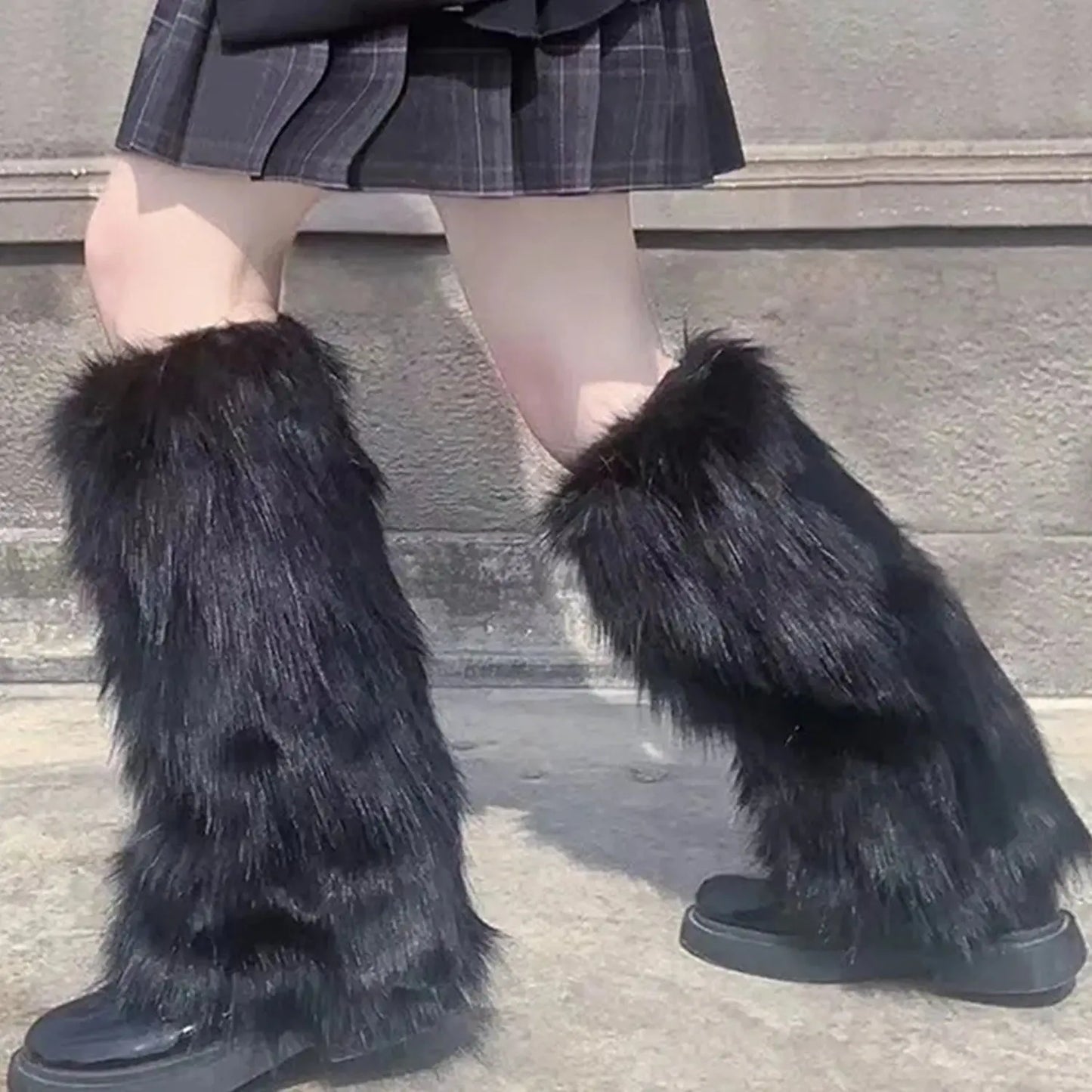 Y2k Winter Leg Warmers Fluffy/Knitted Arm Warmers Gothic Lolita Knit Long Socks Women Leg Warmer Stylish Stretchy Boots Cover SS69 8.69 Black A 40cm / One Size