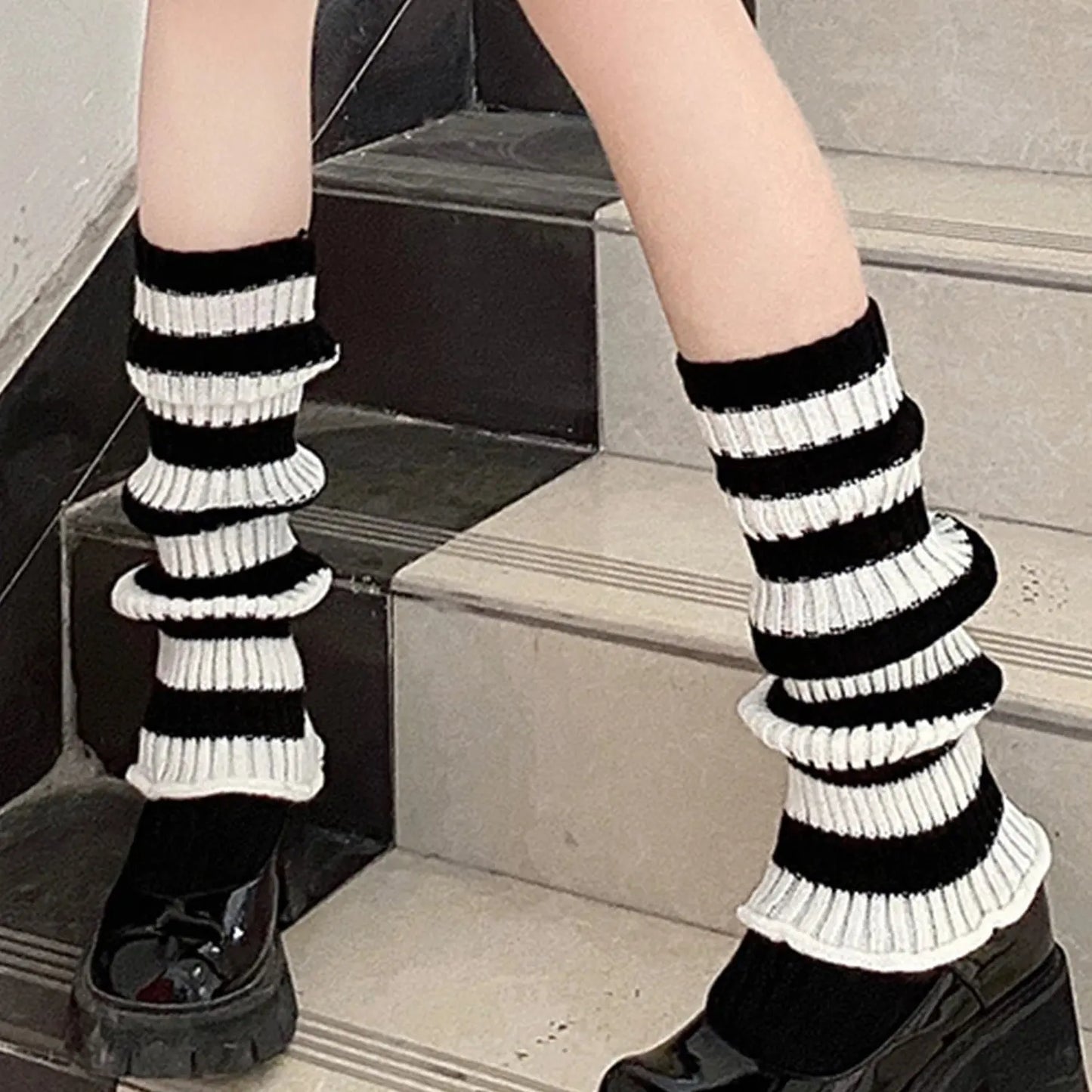 Y2k Winter Leg Warmers Fluffy/Knitted Arm Warmers Gothic Lolita Knit Long Socks Women Leg Warmer Stylish Stretchy Boots Cover SS69 6.69 Black White / One Size