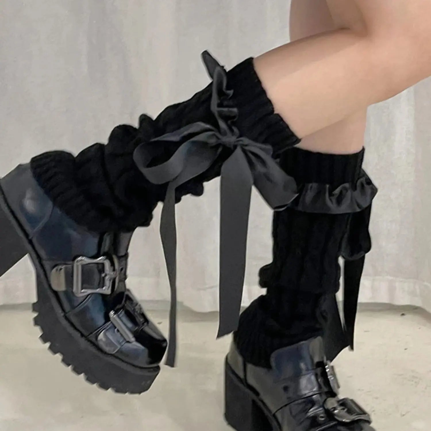 Y2k Winter Leg Warmers Fluffy/Knitted Arm Warmers Gothic Lolita Knit Long Socks Women Leg Warmer Stylish Stretchy Boots Cover SS69 7.69 Black B 40cm / One Size