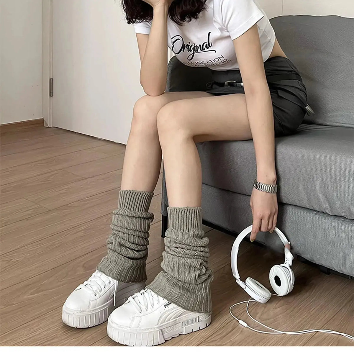 Y2k Winter Leg Warmers Fluffy/Knitted Arm Warmers Gothic Lolita Knit Long Socks Women Leg Warmer Stylish Stretchy Boots Cover SS69 7.69 Grey / One Size