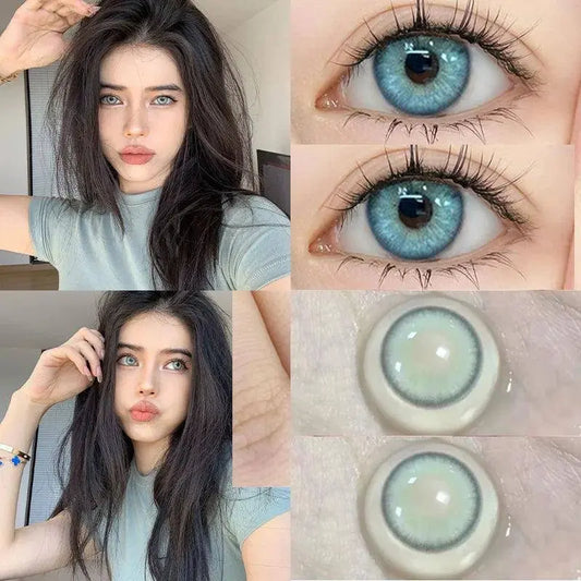 YIMEIXI 2Pcs Korean Colored Contacts Lenses with Myopia Soft Naturally Colored Cosmetics Blue Beautiful Pupil New Fast Shipping - SS69
