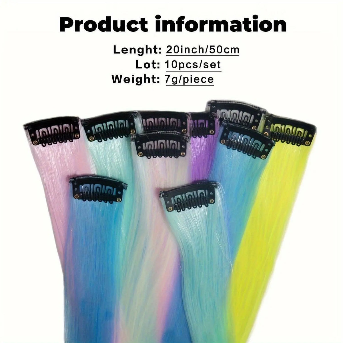 YONGYI 10-Pack Luminous Synthetic Straight Hair Extensions - 50.8cm Glow in The Dark Clip-In Party Highlights - Women's Music Festival & Event Hairpieces - All Ages (14+) Accessory SS69