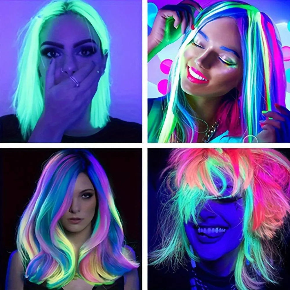 YONGYI 10-Pack Luminous Synthetic Straight Hair Extensions - 50.8cm Glow in The Dark Clip-In Party Highlights - Women's Music Festival & Event Hairpieces - All Ages (14+) Accessory SS69