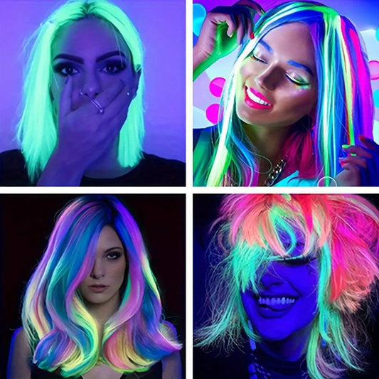 YONGYI 10-Pack Luminous Synthetic Straight Hair Extensions - 50.8cm Glow in The Dark Clip-In Party Highlights - Women's Music Festival & Event Hairpieces - All Ages (14+) Accessory SS69