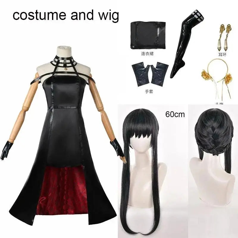 Yor Forger Cosplay costume Headband  Elastic Thigh Stockings Tights Highs Wig Earrings  Yor Forger dress full set for Comic Con - SS69