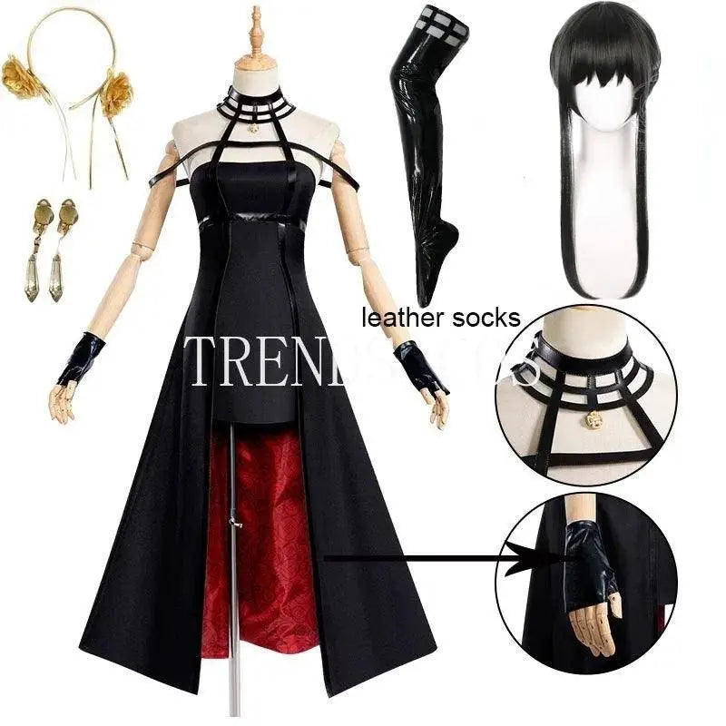 Yor Forger Cosplay costume Headband  Elastic Thigh Stockings Tights Highs Wig Earrings  Yor Forger dress full set for Comic Con - SS69