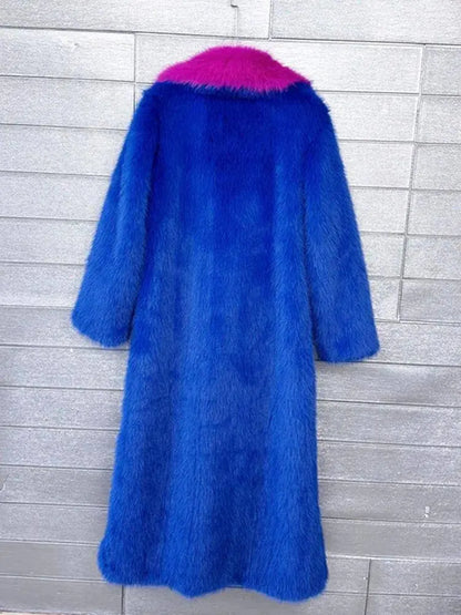 ZADORIN Super Long Fluffy Faux Fox Fur Trench Coat Women Lapel Contrast Color Furry Jacket Winter Clothes Women 2025 Fur Coats SS69