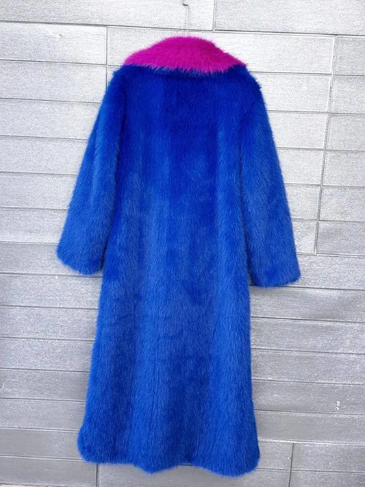 ZADORIN Super Long Fluffy Faux Fox Fur Trench Coat Women Lapel Contrast Color Furry Jacket Winter Clothes Women 2025 Fur Coats SS69