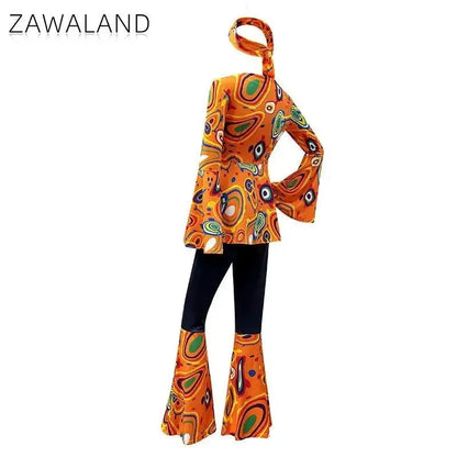 Zawaland Women's Disco Dress Sets Hip Hop Cosplay Costume Female Fashion Floral Printing Top Pants Patchwork Suit Clothes SS69