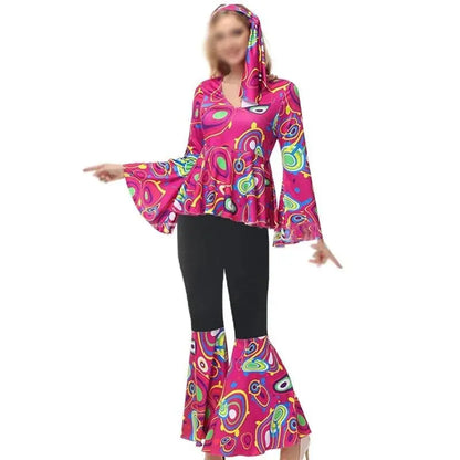 Zawaland Women's Disco Dress Sets Hip Hop Cosplay Costume Female Fashion Floral Printing Top Pants Patchwork Suit Clothes SS69