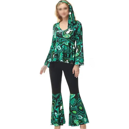 Zawaland Women's Disco Dress Sets Hip Hop Cosplay Costume Female Fashion Floral Printing Top Pants Patchwork Suit Clothes SS69
