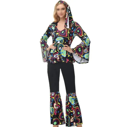 Zawaland Women's Disco Dress Sets Hip Hop Cosplay Costume Female Fashion Floral Printing Top Pants Patchwork Suit Clothes SS69