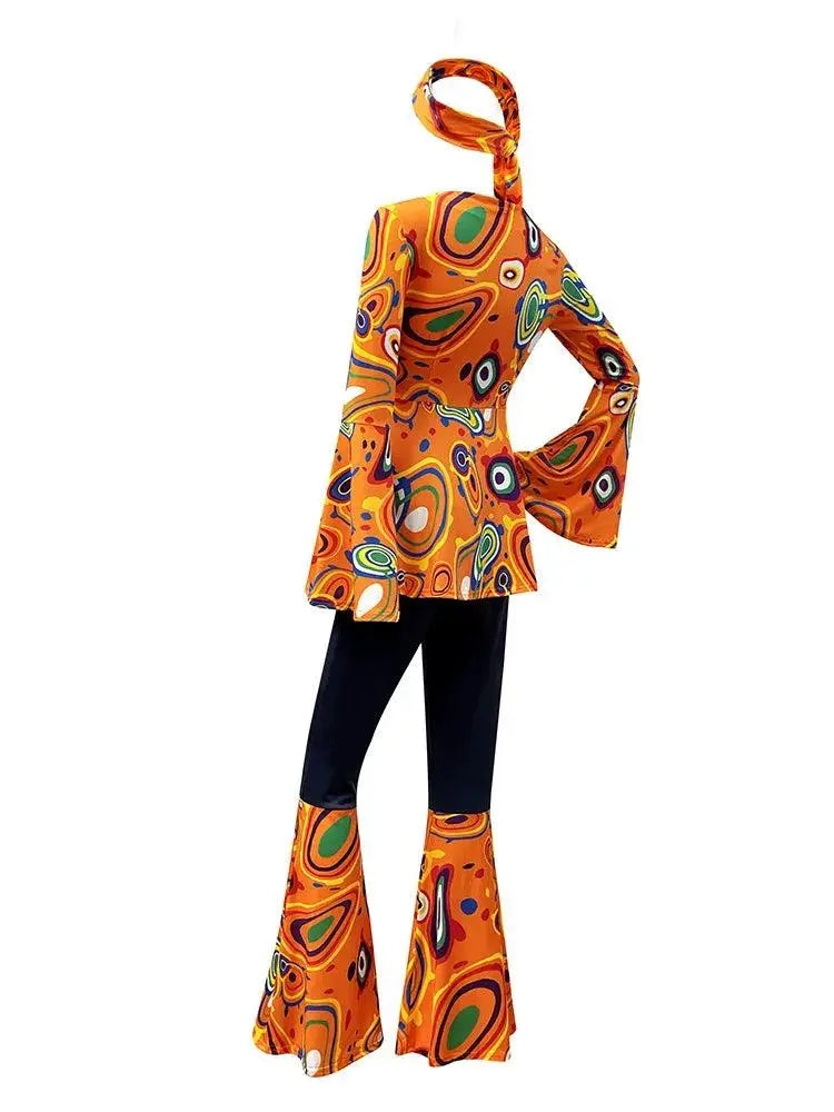 Zawaland Women's Disco Dress Sets Hip Hop Cosplay Costume Female Fashion Floral Printing Top Pants Patchwork Suit Clothes SS69
