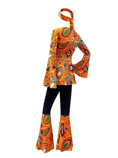Zawaland Women's Disco Dress Sets Hip Hop Cosplay Costume Female Fashion Floral Printing Top Pants Patchwork Suit Clothes SS69