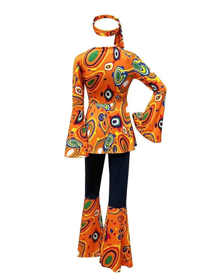 Zawaland Women's Disco Dress Sets Hip Hop Cosplay Costume Female Fashion Floral Printing Top Pants Patchwork Suit Clothes SS69