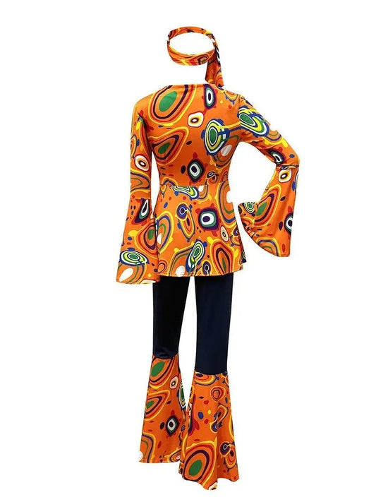 Zawaland Women's Disco Dress Sets Hip Hop Cosplay Costume Female Fashion Floral Printing Top Pants Patchwork Suit Clothes SS69