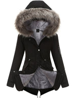 Zip-up Fuzzy Hoodie Parka Coat, Casual Thermal Long Sleeve Drawstring Waist Faux Fur Lined Warm Coat For Fall & Winter, Women's Clothing SS69