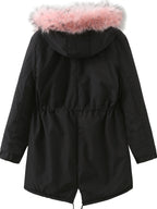 Zip-up Fuzzy Hoodie Parka Coat, Casual Thermal Long Sleeve Drawstring Waist Faux Fur Lined Warm Coat For Fall & Winter, Women's Clothing SS69