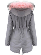 Zip-up Fuzzy Hoodie Parka Coat, Casual Thermal Long Sleeve Drawstring Waist Faux Fur Lined Warm Coat For Fall & Winter, Women's Clothing SS69
