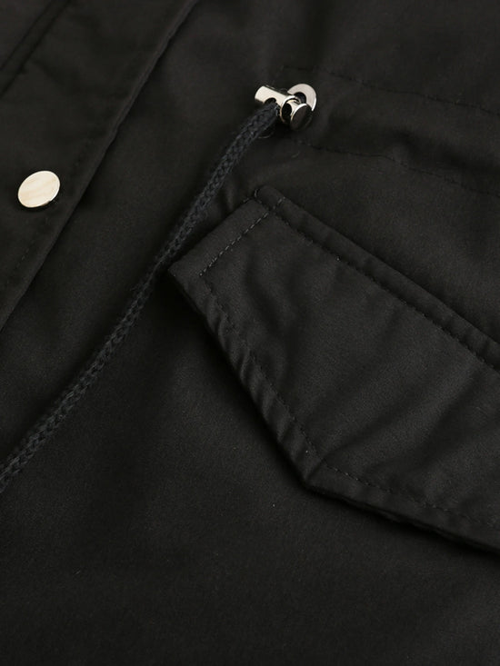 Zip-up Fuzzy Hoodie Parka Coat, Casual Thermal Long Sleeve Drawstring Waist Faux Fur Lined Warm Coat For Fall & Winter, Women's Clothing SS69