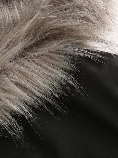 Zip-up Fuzzy Hoodie Parka Coat, Casual Thermal Long Sleeve Drawstring Waist Faux Fur Lined Warm Coat For Fall & Winter, Women's Clothing SS69