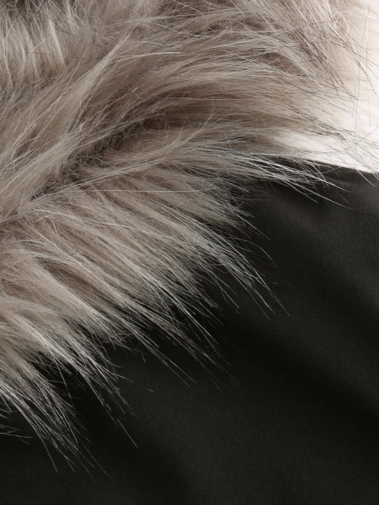 Zip-up Fuzzy Hoodie Parka Coat, Casual Thermal Long Sleeve Drawstring Waist Faux Fur Lined Warm Coat For Fall & Winter, Women's Clothing SS69