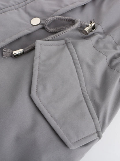 Zip-up Fuzzy Hoodie Parka Coat, Casual Thermal Long Sleeve Drawstring Waist Faux Fur Lined Warm Coat For Fall & Winter, Women's Clothing SS69