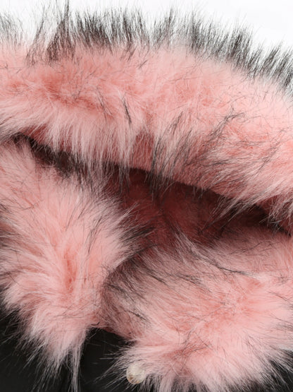 Zip-up Fuzzy Hoodie Parka Coat, Casual Thermal Long Sleeve Drawstring Waist Faux Fur Lined Warm Coat For Fall & Winter, Women's Clothing SS69