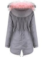 Zip-up Fuzzy Hoodie Parka Coat, Casual Thermal Long Sleeve Drawstring Waist Faux Fur Lined Warm Coat For Fall & Winter, Women's Clothing SS69