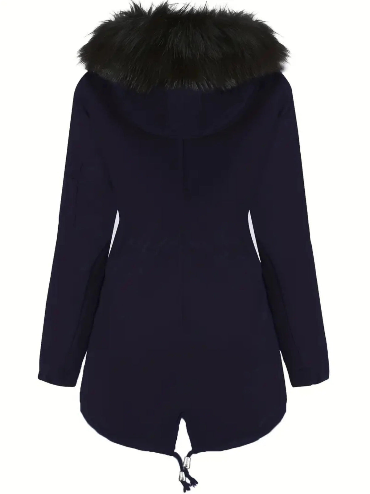 Zip-up Fuzzy Hoodie Parka Coat, Casual Thermal Long Sleeve Drawstring Waist Faux Fur Lined Warm Coat For Fall & Winter, Women's Clothing SS69