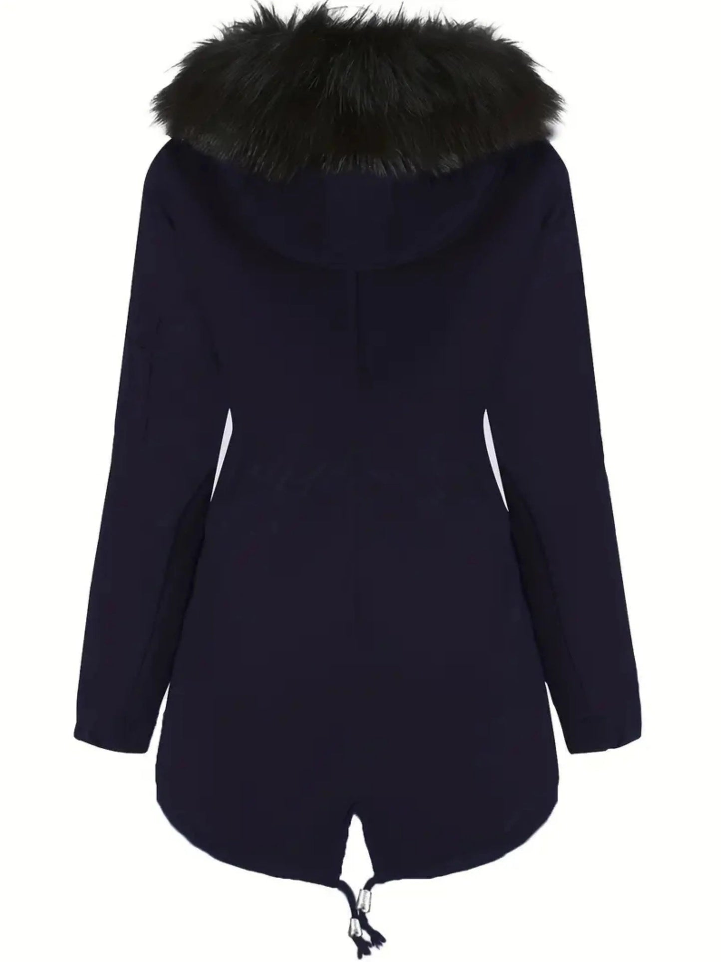 Zip-up Fuzzy Hoodie Parka Coat, Casual Thermal Long Sleeve Drawstring Waist Faux Fur Lined Warm Coat For Fall & Winter, Women's Clothing SS69