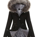Zip-up Fuzzy Hoodie Parka Coat, Casual Thermal Long Sleeve Drawstring Waist Faux Fur Lined Warm Coat For Fall & Winter, Women's Clothing SS69
