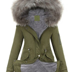 Zip-up Fuzzy Hoodie Parka Coat, Casual Thermal Long Sleeve Drawstring Waist Faux Fur Lined Warm Coat For Fall & Winter, Women's Clothing SS69