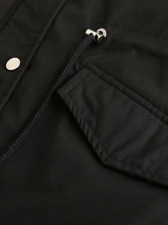 Zip-up Fuzzy Hoodie Parka Coat, Casual Thermal Long Sleeve Drawstring Waist Faux Fur Lined Warm Coat For Fall & Winter, Women's Clothing SS69