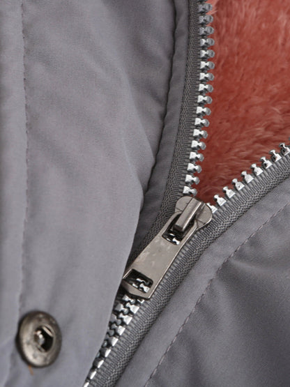 Zip-up Fuzzy Hoodie Parka Coat, Casual Thermal Long Sleeve Drawstring Waist Faux Fur Lined Warm Coat For Fall & Winter, Women's Clothing SS69