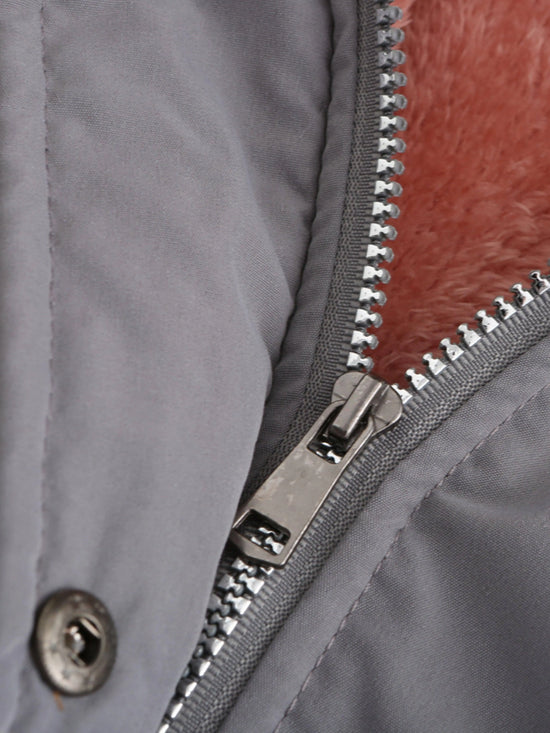 Zip-up Fuzzy Hoodie Parka Coat, Casual Thermal Long Sleeve Drawstring Waist Faux Fur Lined Warm Coat For Fall & Winter, Women's Clothing SS69