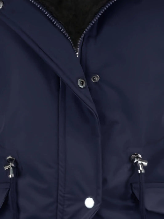 Zip-up Fuzzy Hoodie Parka Coat, Casual Thermal Long Sleeve Drawstring Waist Faux Fur Lined Warm Coat For Fall & Winter, Women's Clothing SS69