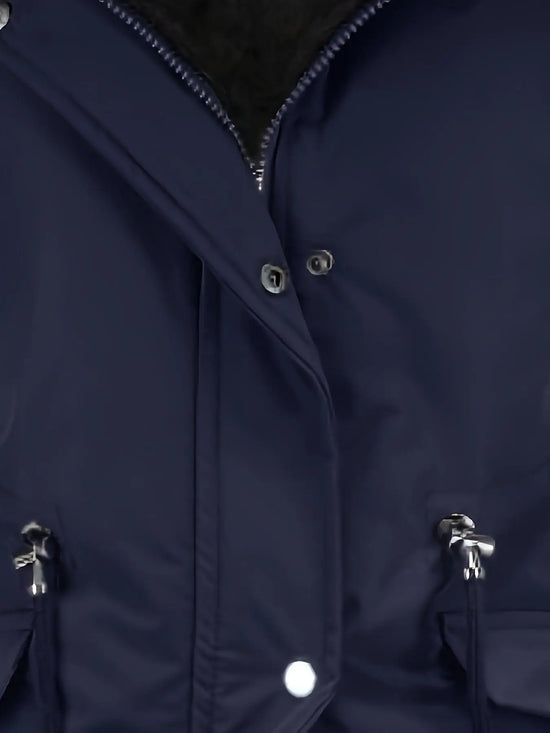 Zip-up Fuzzy Hoodie Parka Coat, Casual Thermal Long Sleeve Drawstring Waist Faux Fur Lined Warm Coat For Fall & Winter, Women's Clothing SS69