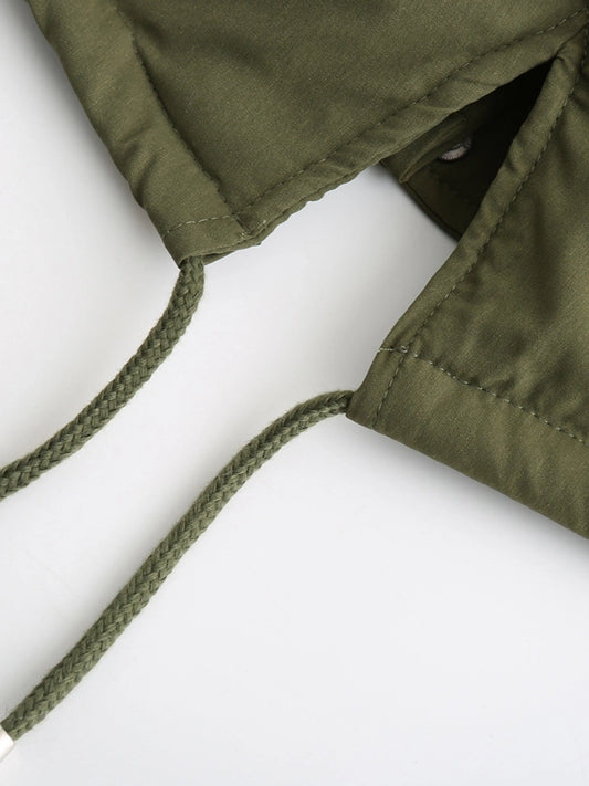 Zip-up Fuzzy Hoodie Parka Coat, Casual Thermal Long Sleeve Drawstring Waist Faux Fur Lined Warm Coat For Fall & Winter, Women's Clothing SS69