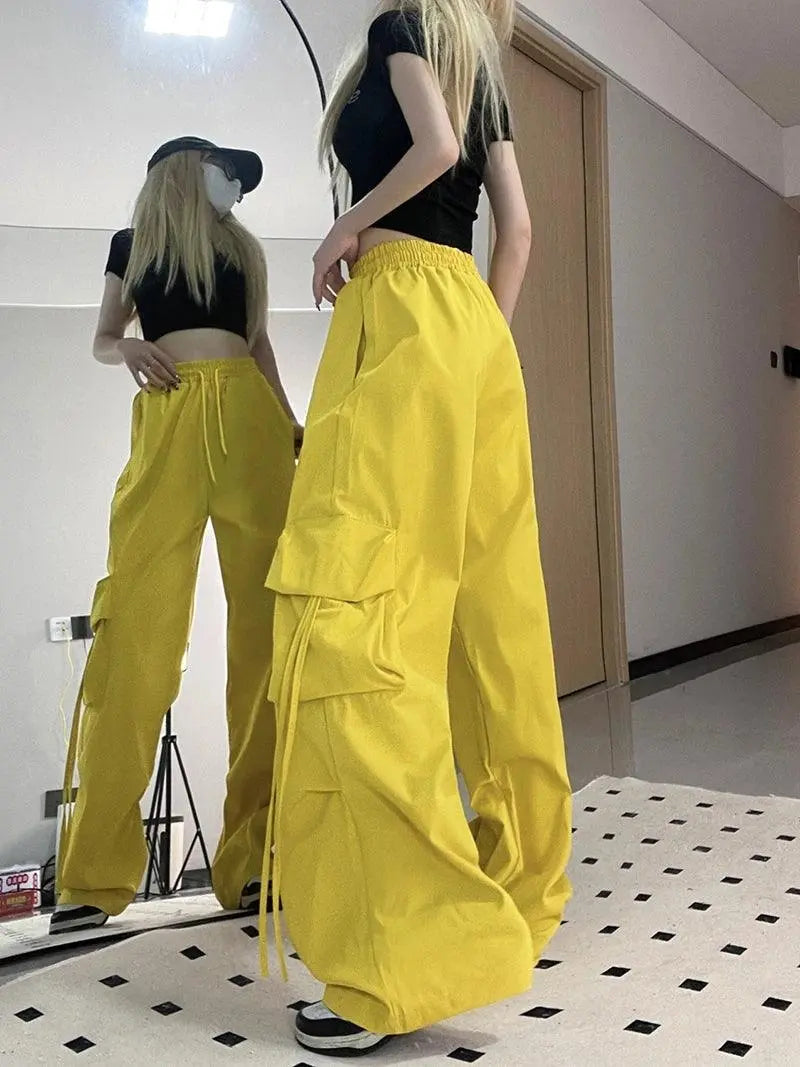 Zoki Pink Streetwear Cargo Pants Women Loose Harajuku Y2K Straight Trousers American Retro Hip Hop Casual Bf Wide Leg Pants New.