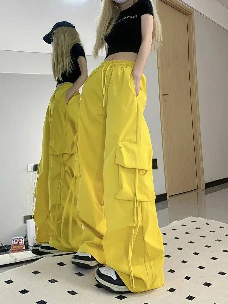 Zoki Pink Streetwear Cargo Pants Women Loose Harajuku Y2K Straight Trousers American Retro Hip Hop Casual Bf Wide Leg Pants New SS69