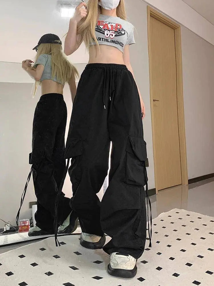 Zoki Pink Streetwear Cargo Pants Women Loose Harajuku Y2K Straight Trousers American Retro Hip Hop Casual Bf Wide Leg Pants New SS69
