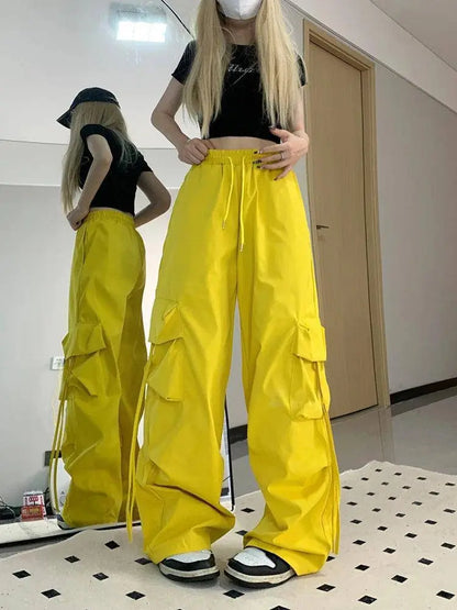 Zoki Pink Streetwear Cargo Pants Women Loose Harajuku Y2K Straight Trousers American Retro Hip Hop Casual Bf Wide Leg Pants New SS69